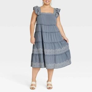 Knox Rose Ruffle Babydoll Dress Women's L Gray Cottagecore Retro Beach Vacation